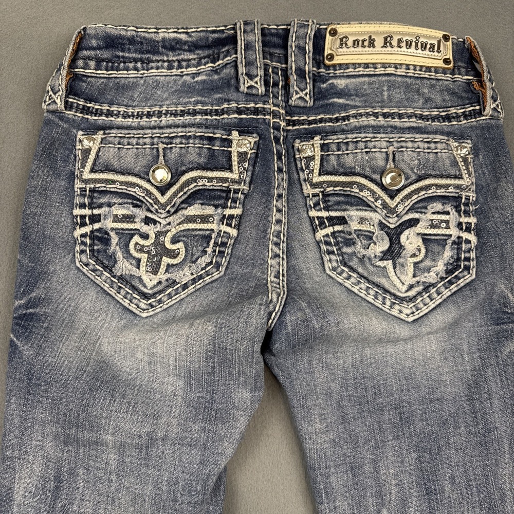 Rock Revival Jena Straight Jean Women 24/30  Rise Embellish Distress rhinestone